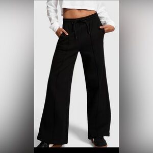 Victorias Secret Pink Wide Leg Sweatpants Women Small Black Pockets Drawstring